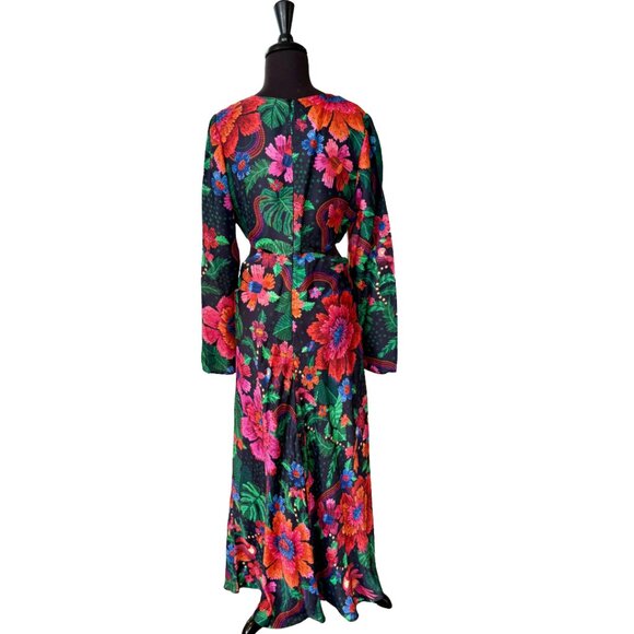 FARM Rio Black Blooming Garden Lenzin Ecovero Viscose Midi Dress Size M - Picture 6 of 16